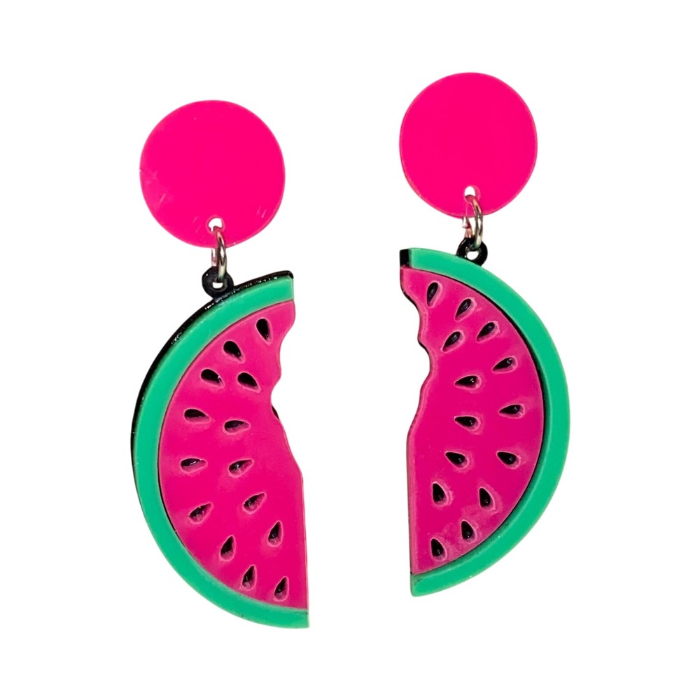 New Watermelon 90's Y2k Summer Pink Dangle Earrings Drop Cartoon Fruit Neon Pink